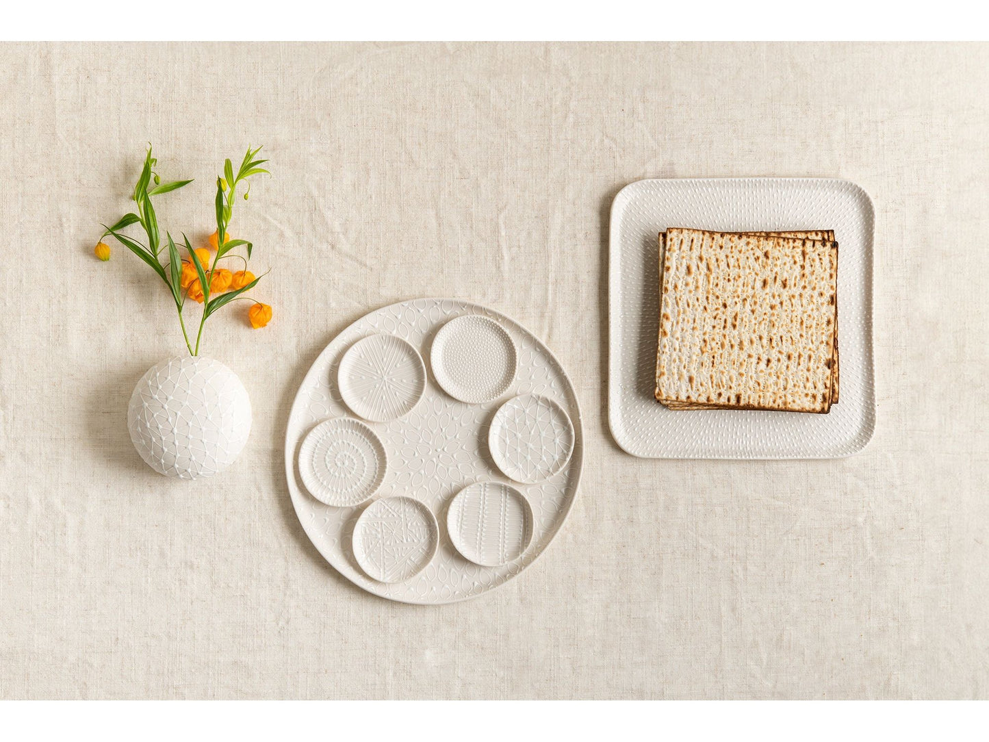 White Ceramic Seder Plate
