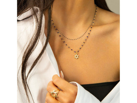 Natural Stone Necklace with CZ Star of David Charm