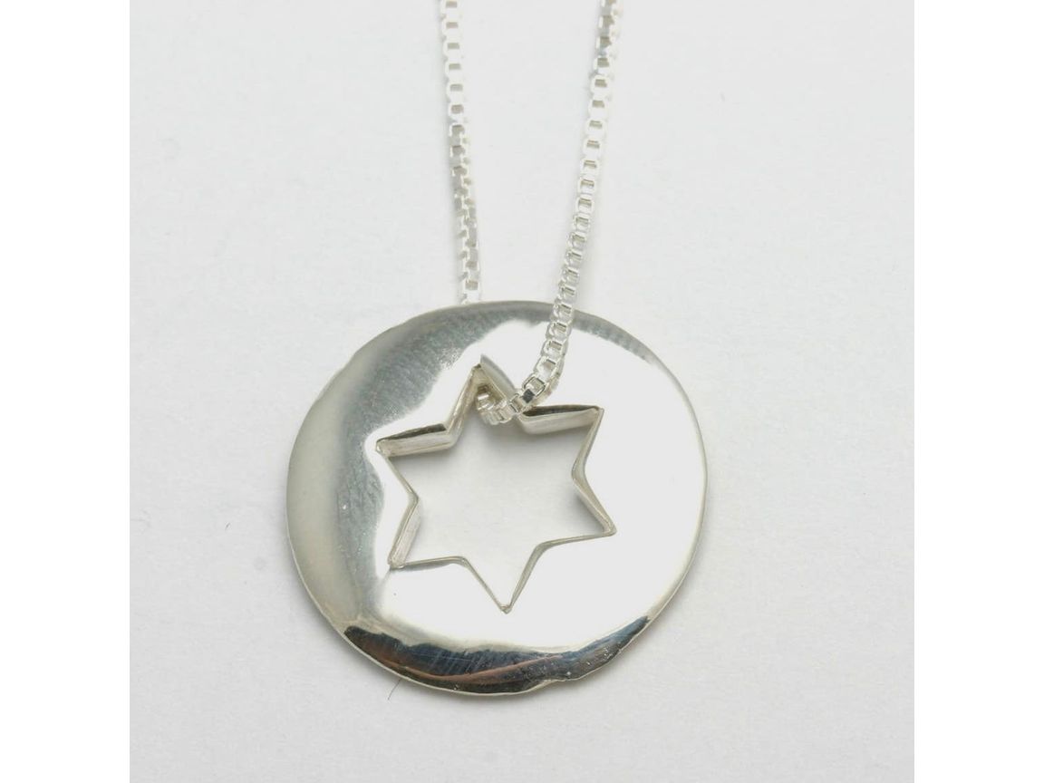 Sterling Silver Star of David Disk Necklace