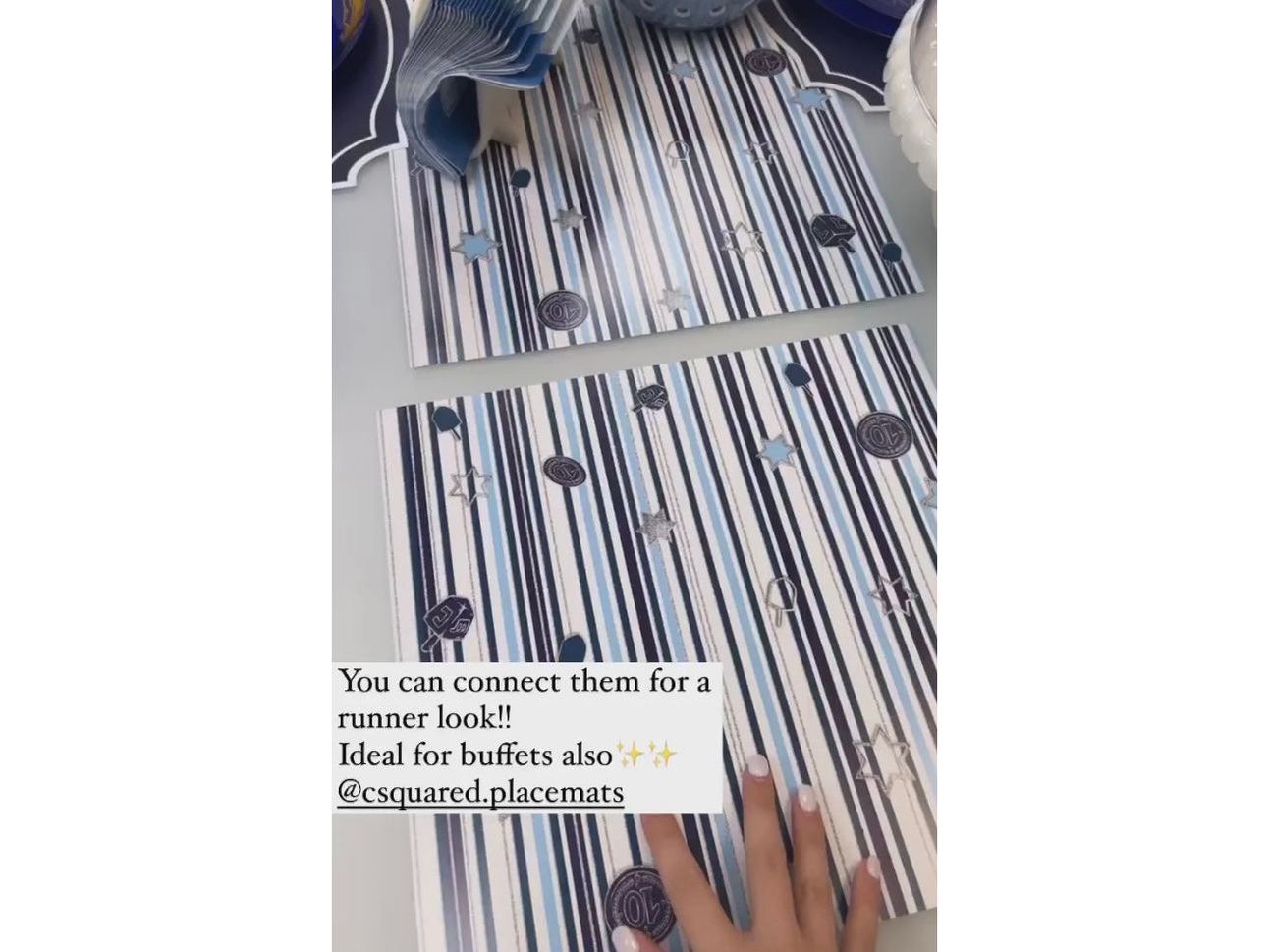 HANNUKAH BLUE AND SILVER STRIPES PAPER PLACEMAT