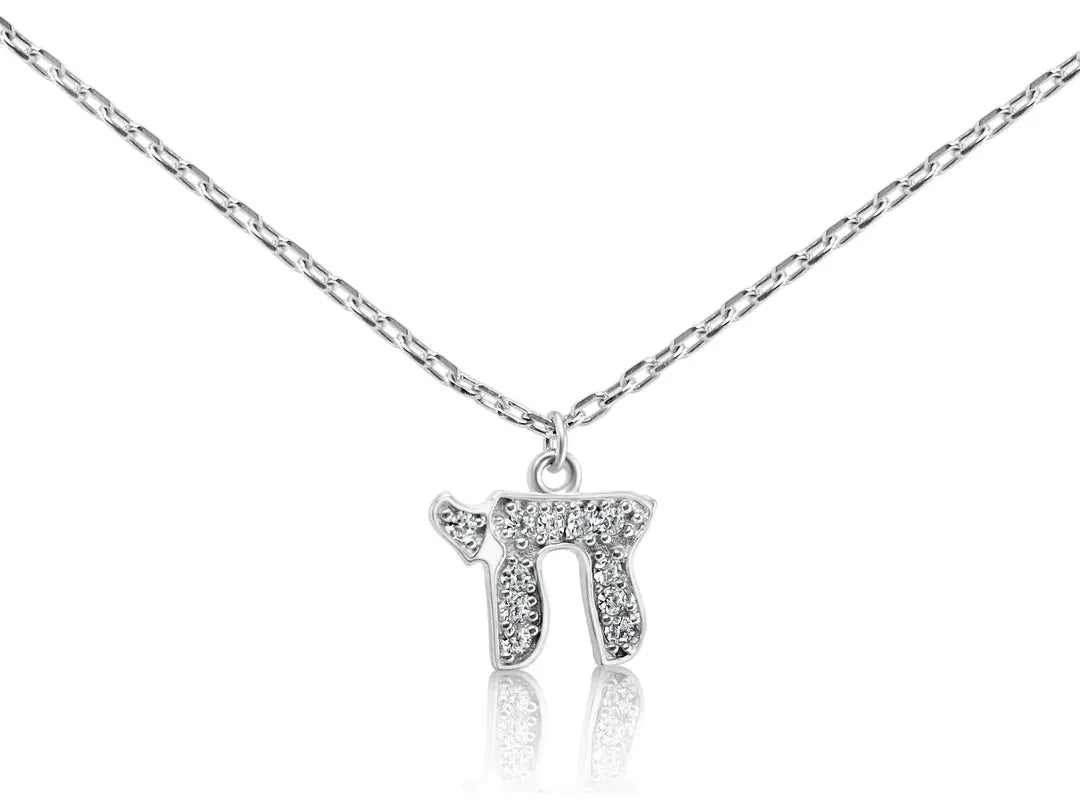Silver Chai Charm Necklace with Sparkling Stones
