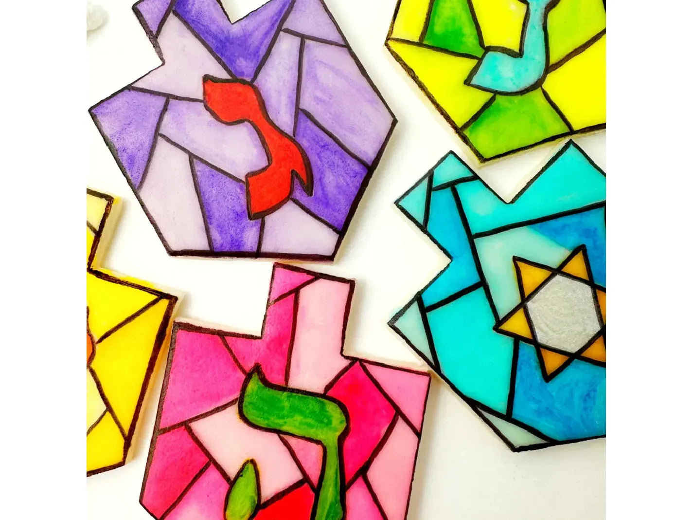 Hanukkah stained glass marzipan dreidels