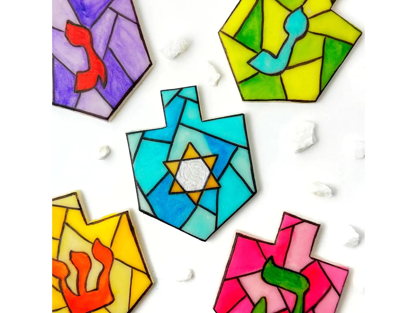 Hanukkah stained glass marzipan dreidels