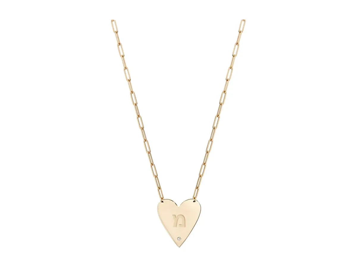 Mijal Diamond Heart Hebrew Initial Necklace