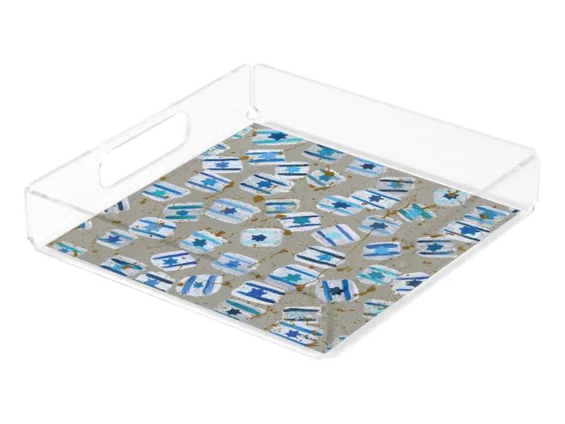 Israel Flag Gold Splatter Acrylic (Matzah) Tray