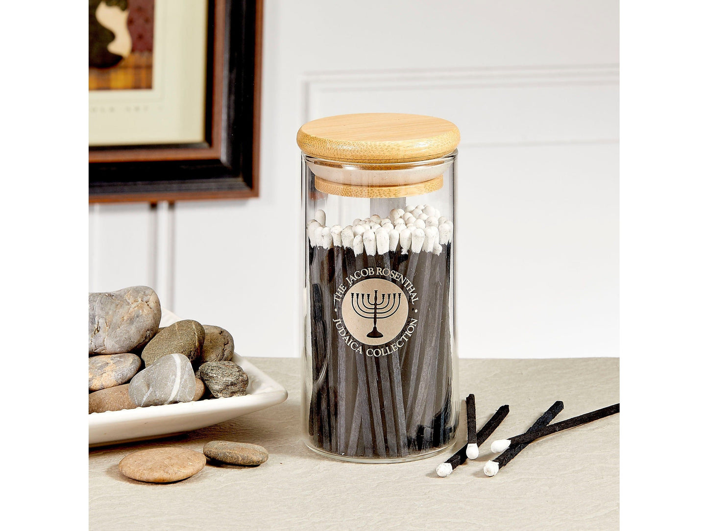Blue Matches in Glass Container