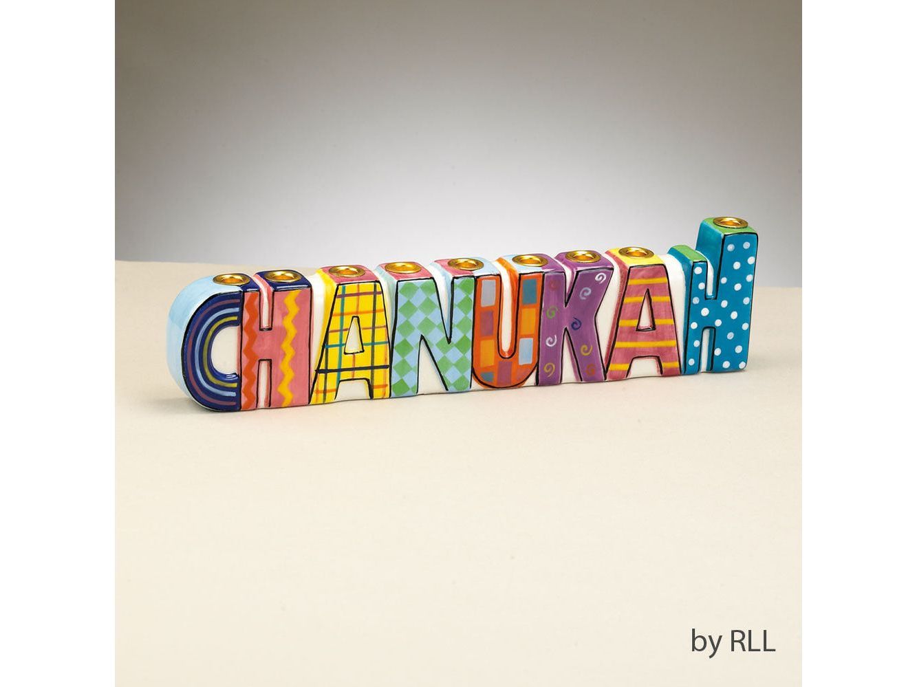"CHANUKAH" Hand-Painted Ceramic Menorah
