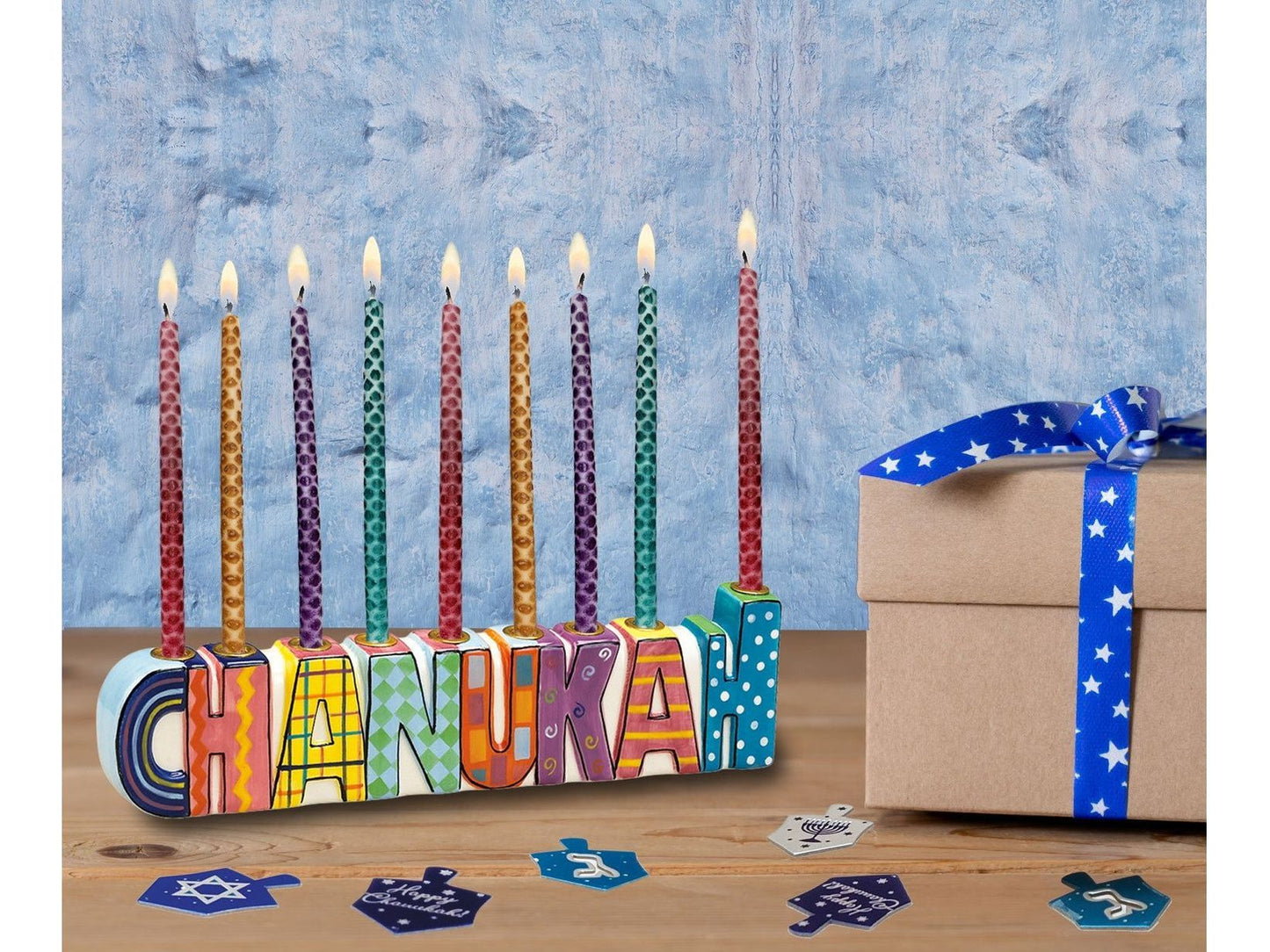 "CHANUKAH" Hand-Painted Ceramic Menorah