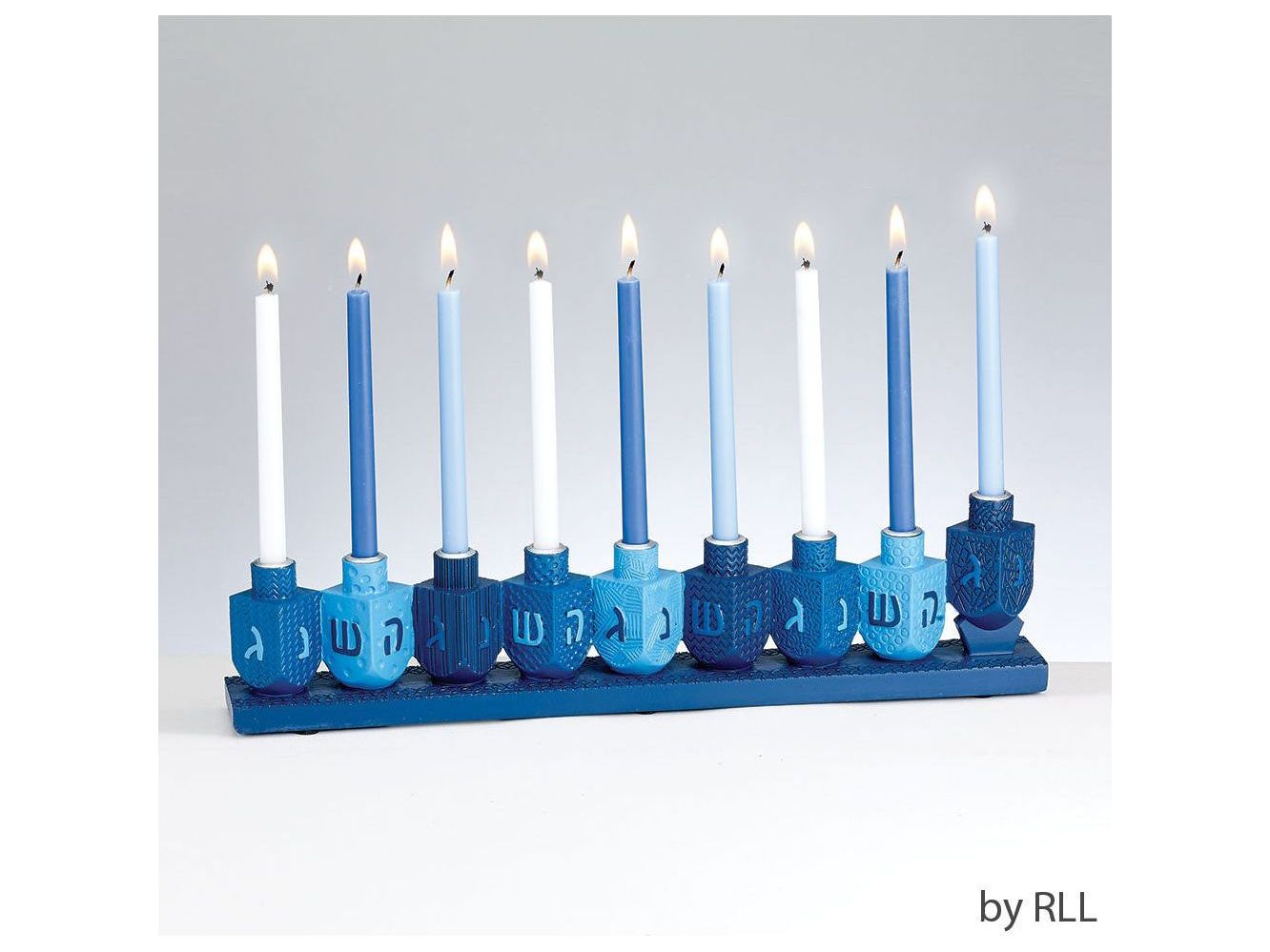 "Blue Dreidels" Hand-Painted Resin Menorah