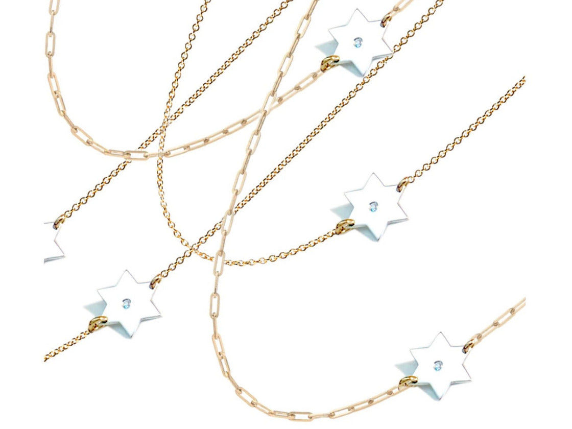Star of David Necklace - Paperclip Necklace - With Diamond