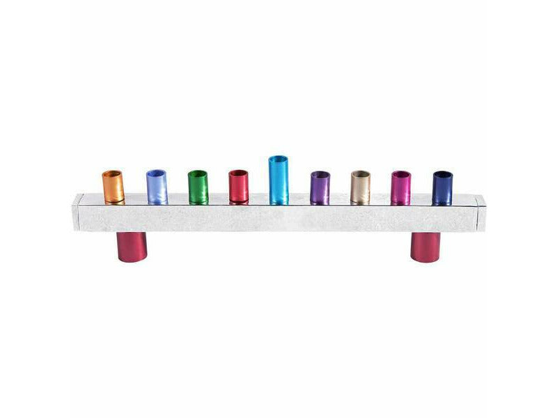 Hammered Aluminum Menorah - Multicolor