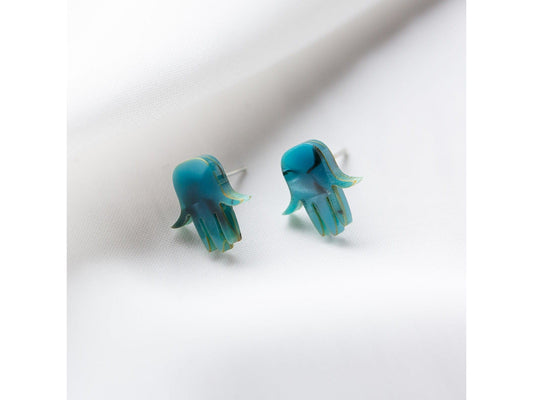 Amit Hamsa Studs - Blue Tortoise
