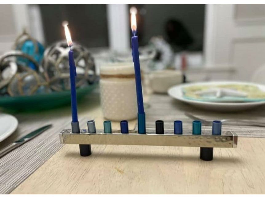 Hammered Aluminum Menorah - Blues