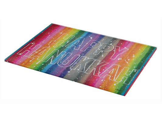 Rainbow Happy Hanukkah Glass Tray