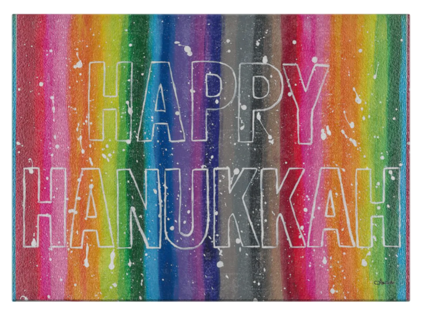 Rainbow Happy Hanukkah Glass Tray
