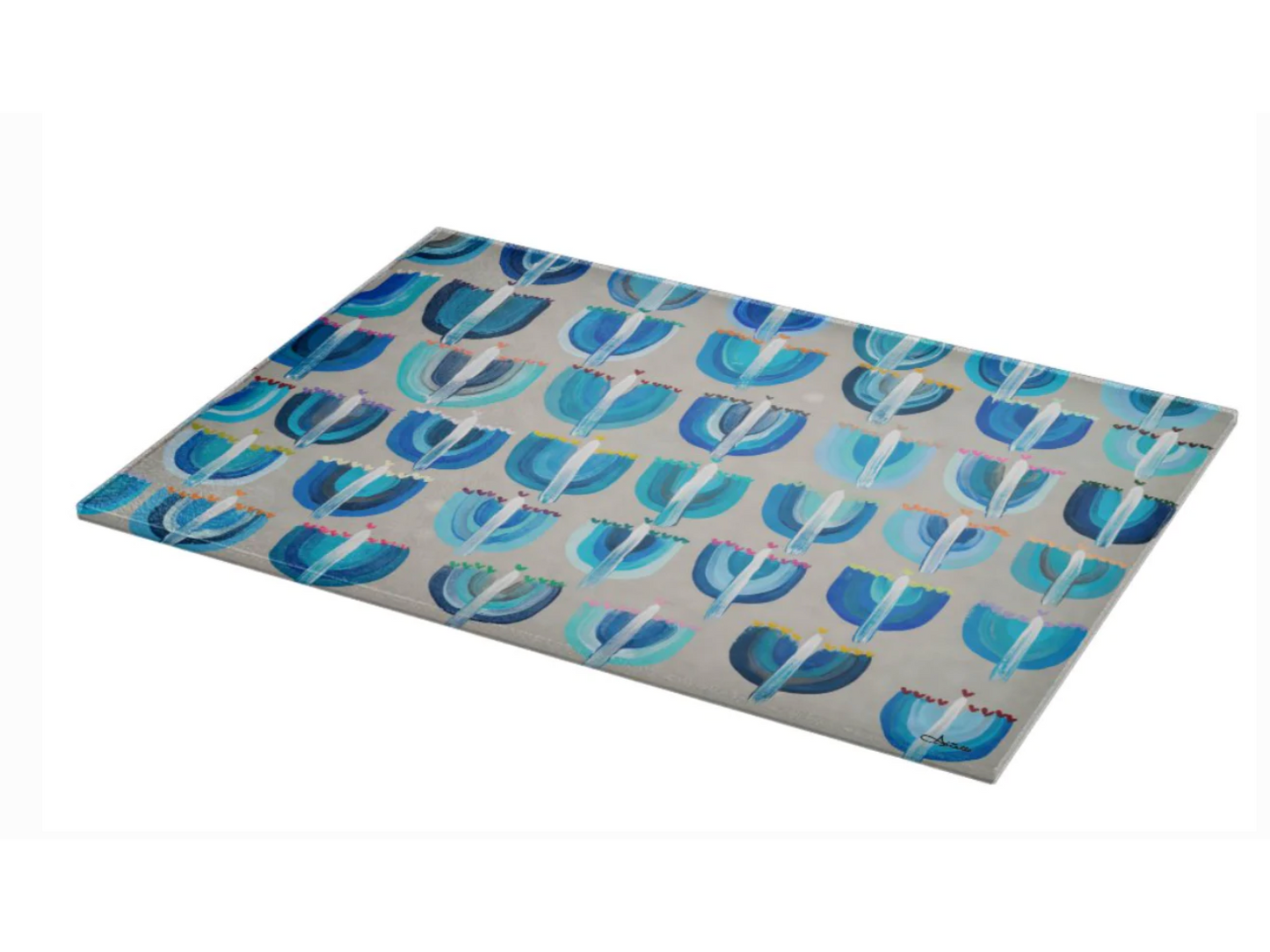 Blue Menorahs Glass Tray