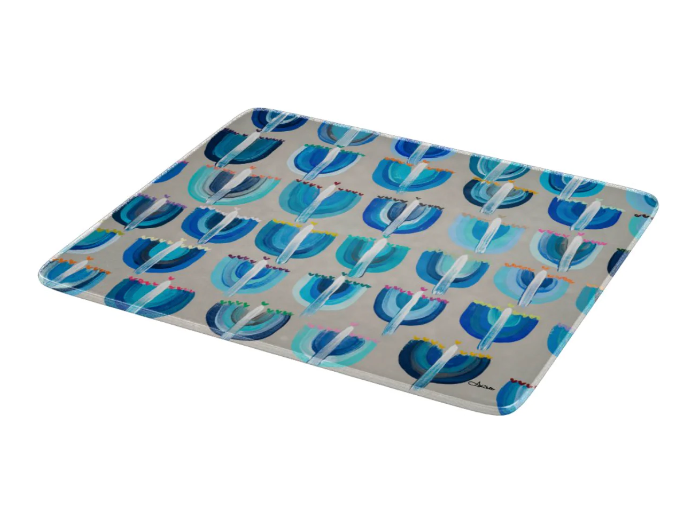 Blue Menorahs Glass Tray