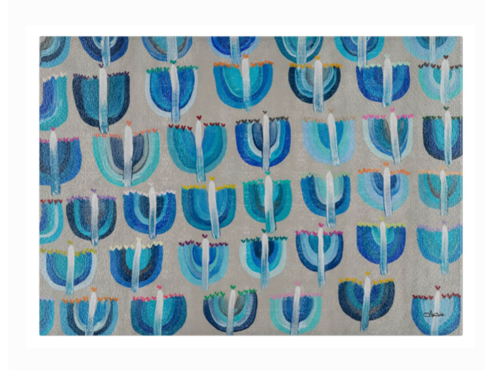 Blue Menorahs Glass Tray