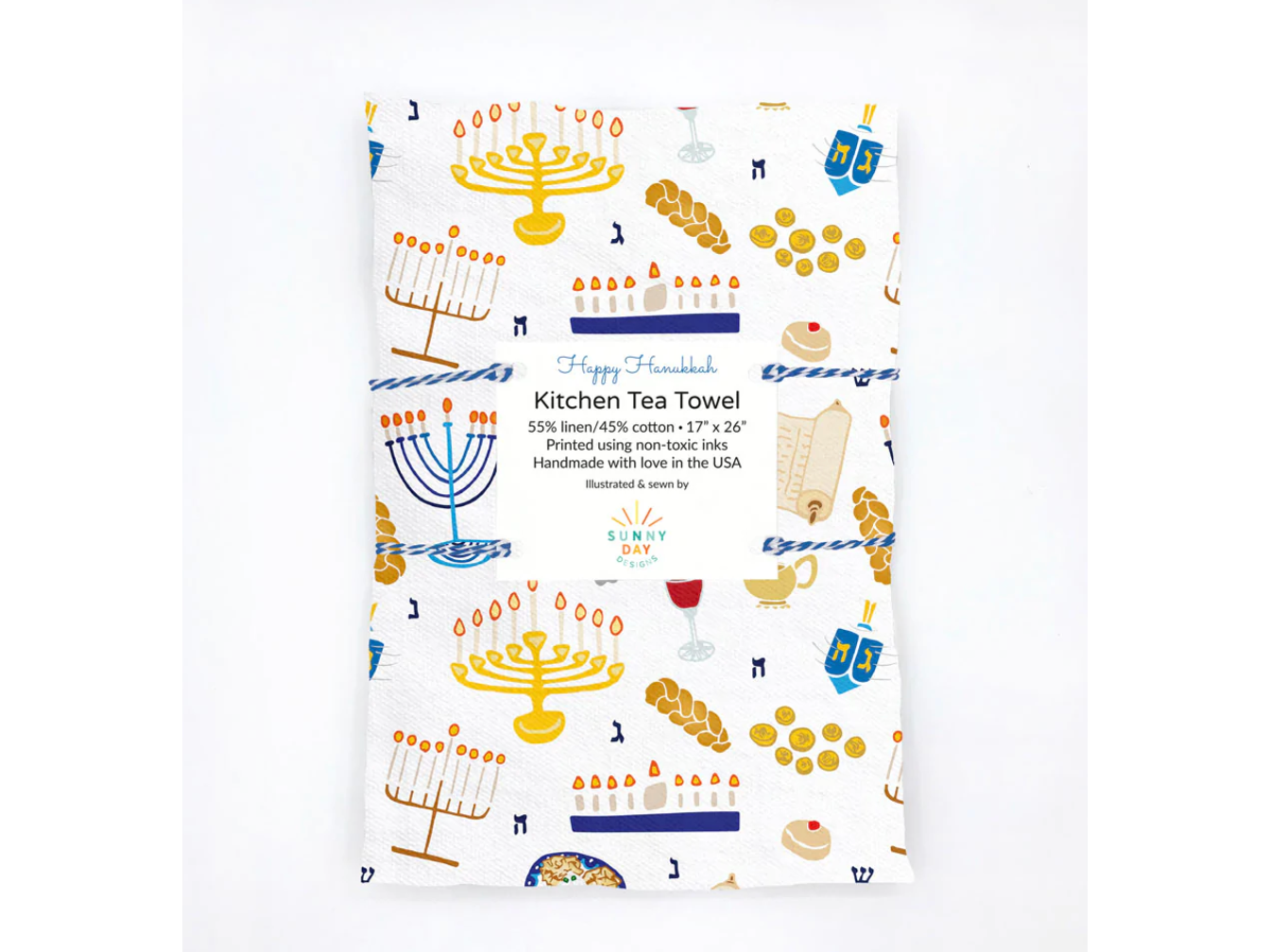 Happy Hanukkah teal towel