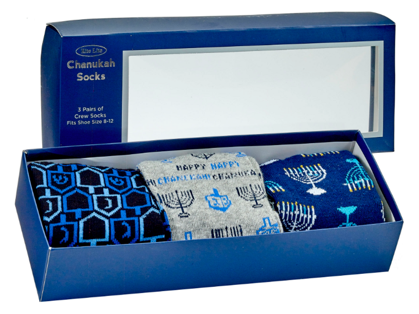 Chanukah Socks Gift Box, Includes 3 Pairs of Adult Crew Socks