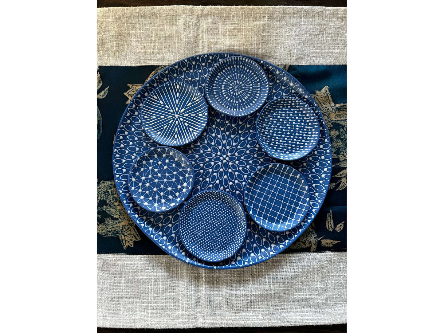 Blue and White Ceramic Seder Plate