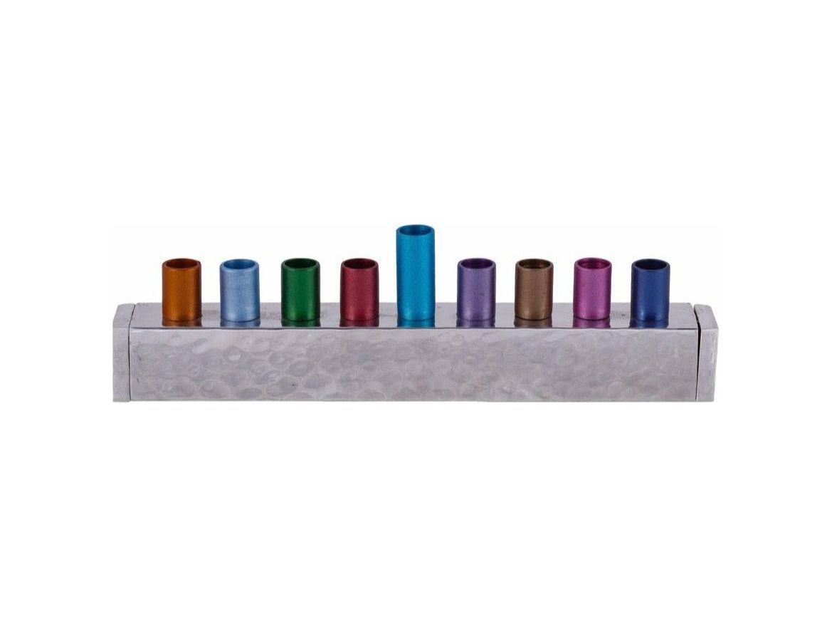 Small Anodized & Hammered Strip Menorah - Multicolor