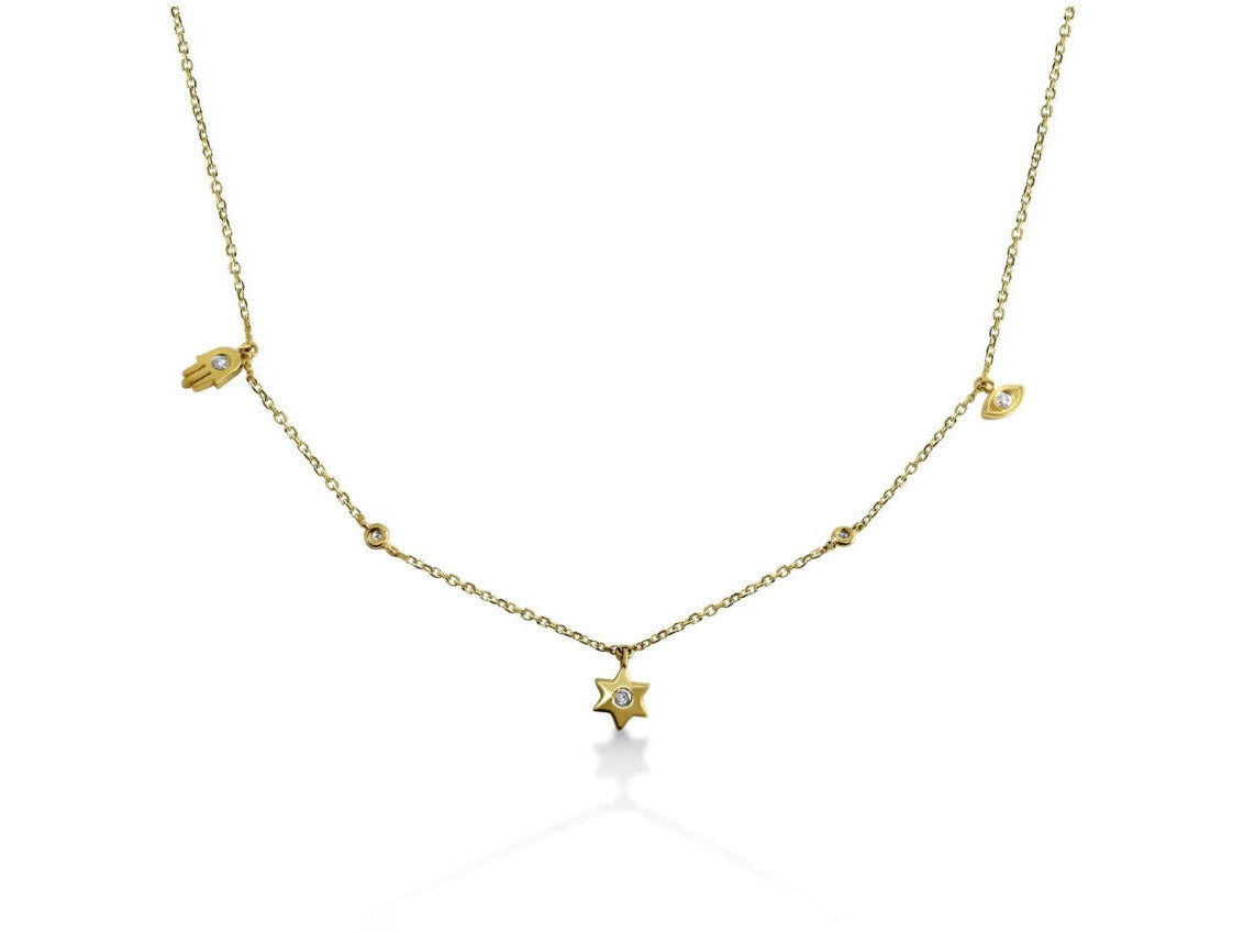 14k Triple Charm and Diamond Necklace