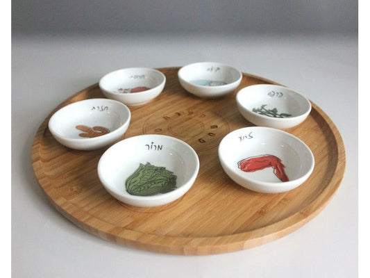 Colorful - Bamboo Wood and Porcelain Modern Seder Plate
