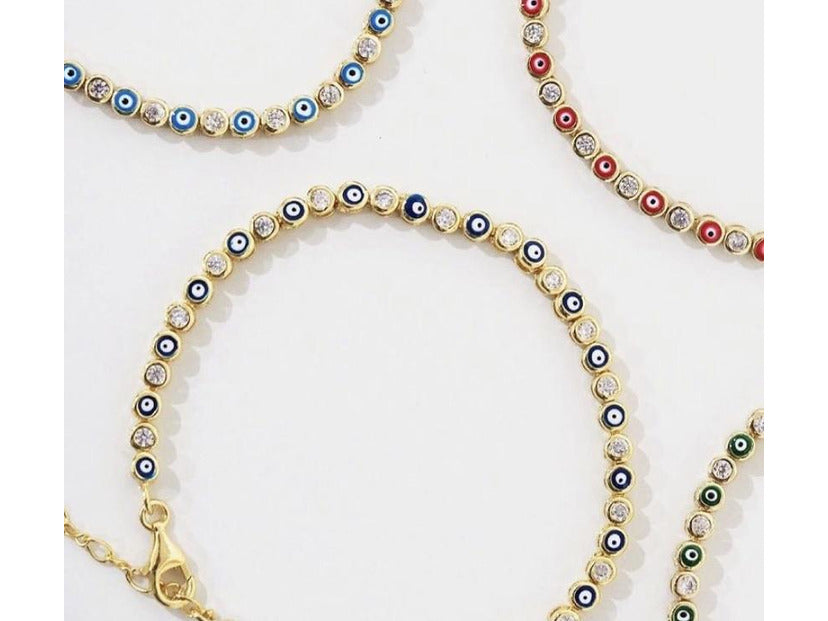 Enamel evil eye bracelet