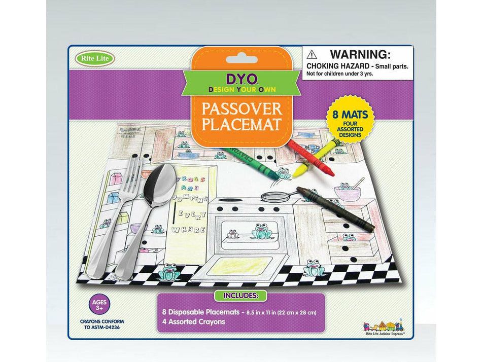 8 Passover Placemats with 4 Crayons