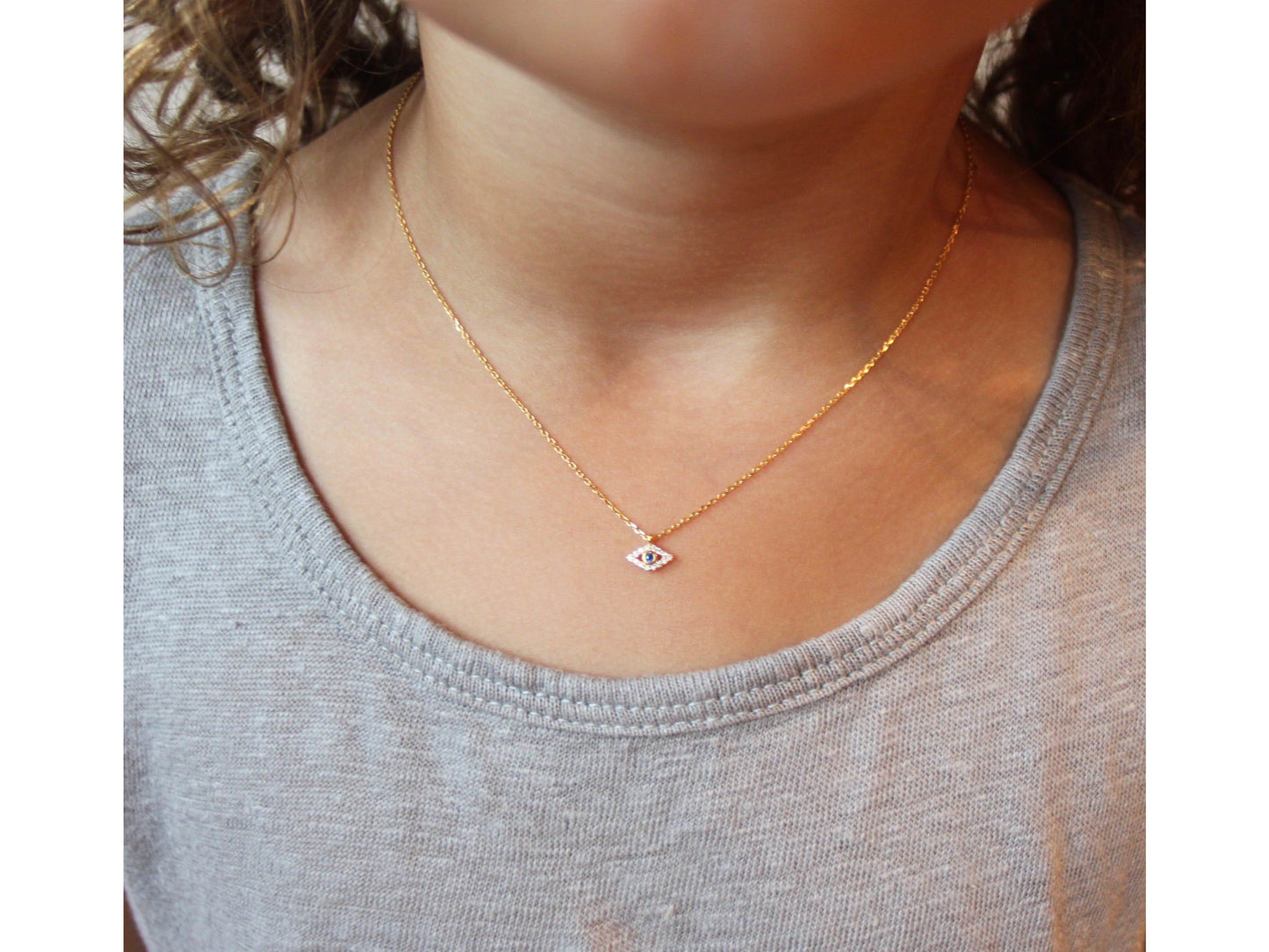 Sterling Silver Pave Evil Eye Necklace
