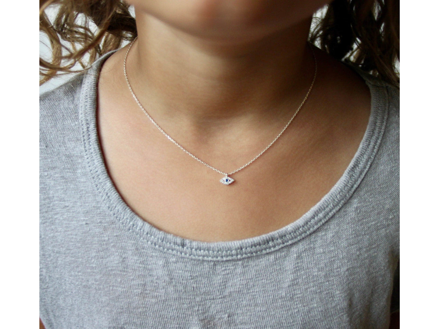 Sterling Silver Pave Evil Eye Necklace