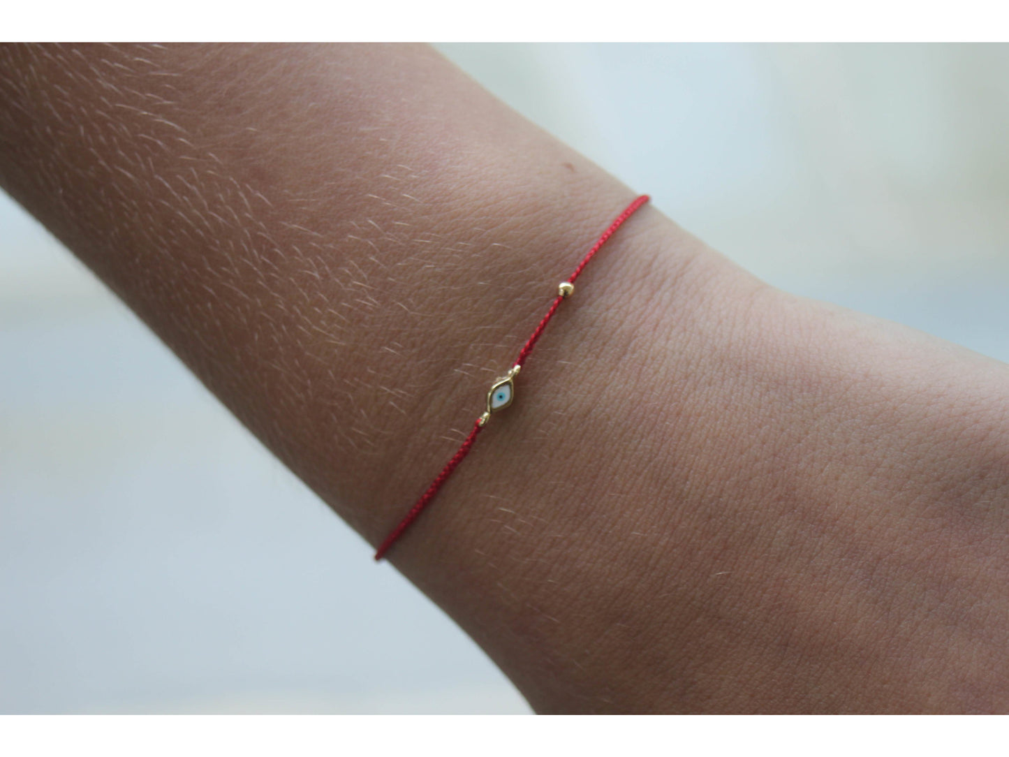 Red Bracelet with Mini Enamel Evil Eye