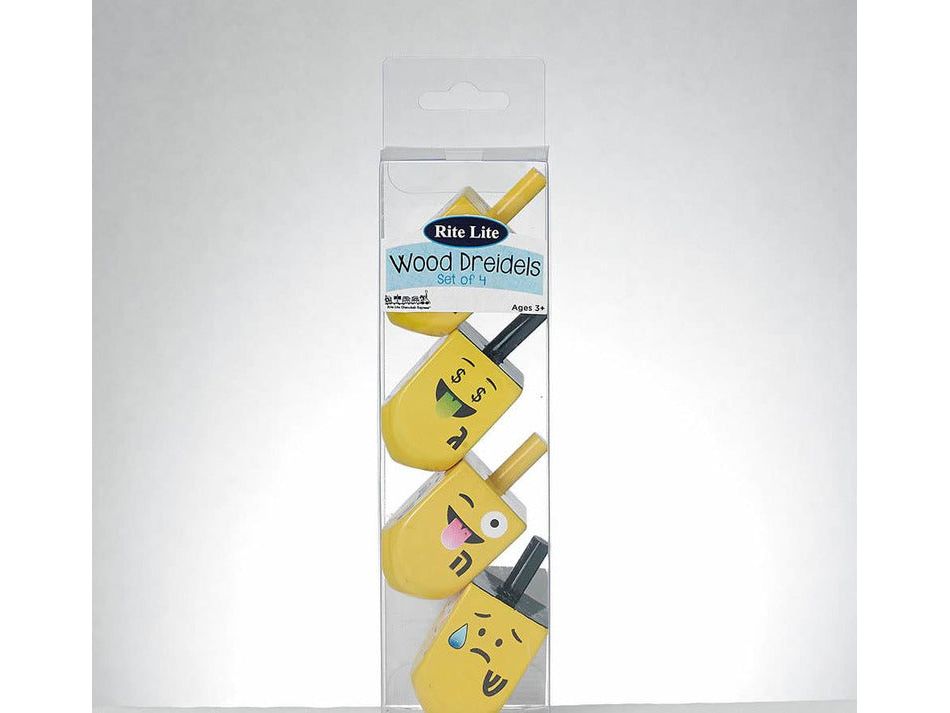 Four Painted Wood Dreidels with Emojis