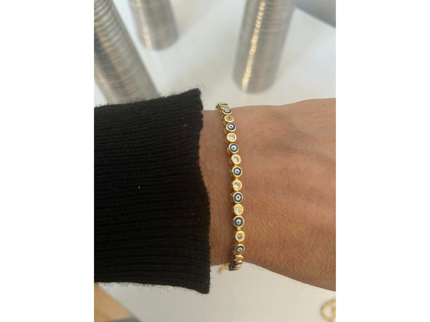 Enamel evil eye bracelet