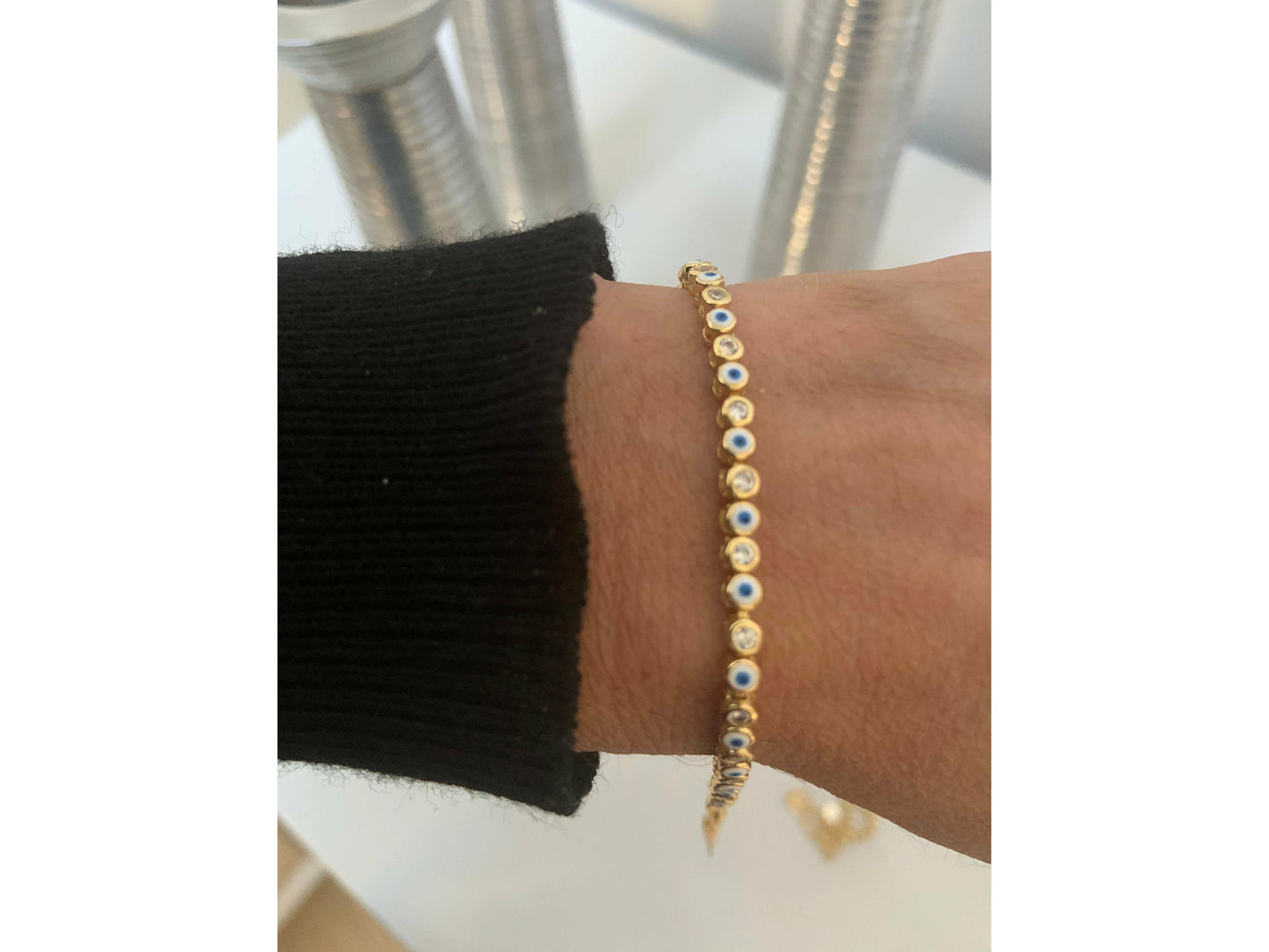 Enamel evil eye bracelet