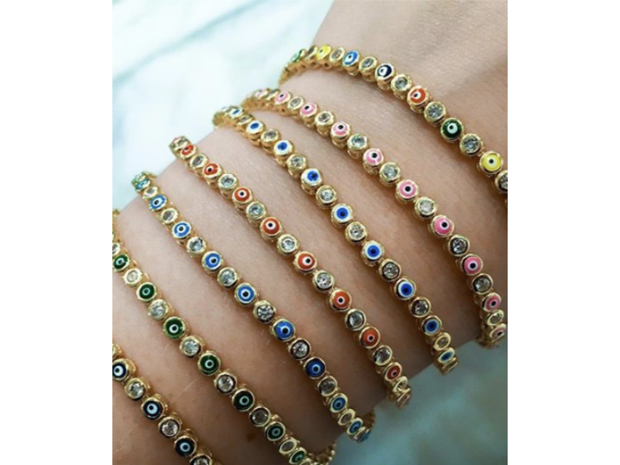 Enamel evil eye bracelet