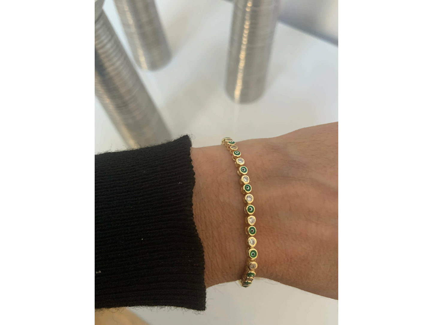 Enamel evil eye bracelet