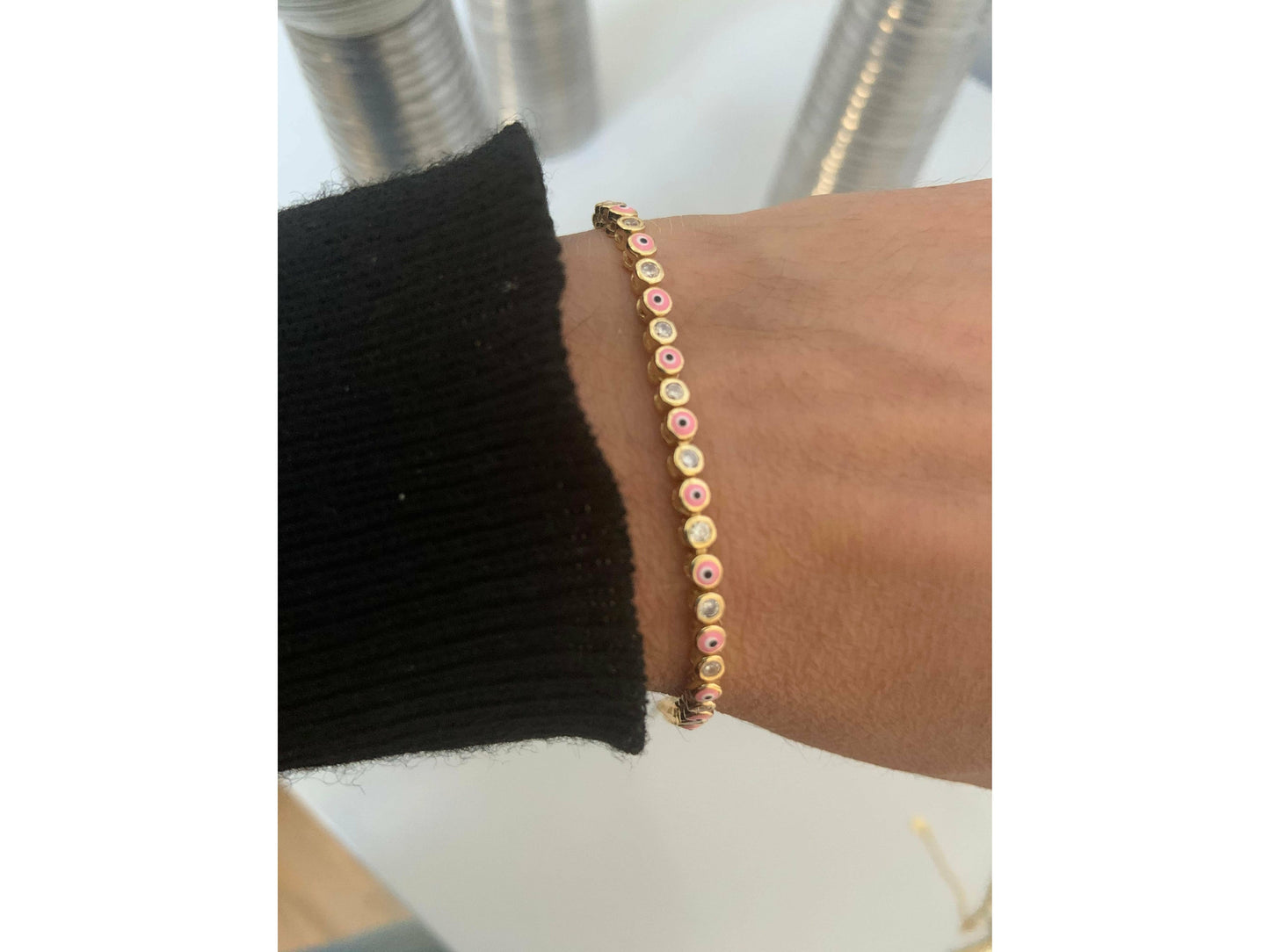 Enamel evil eye bracelet