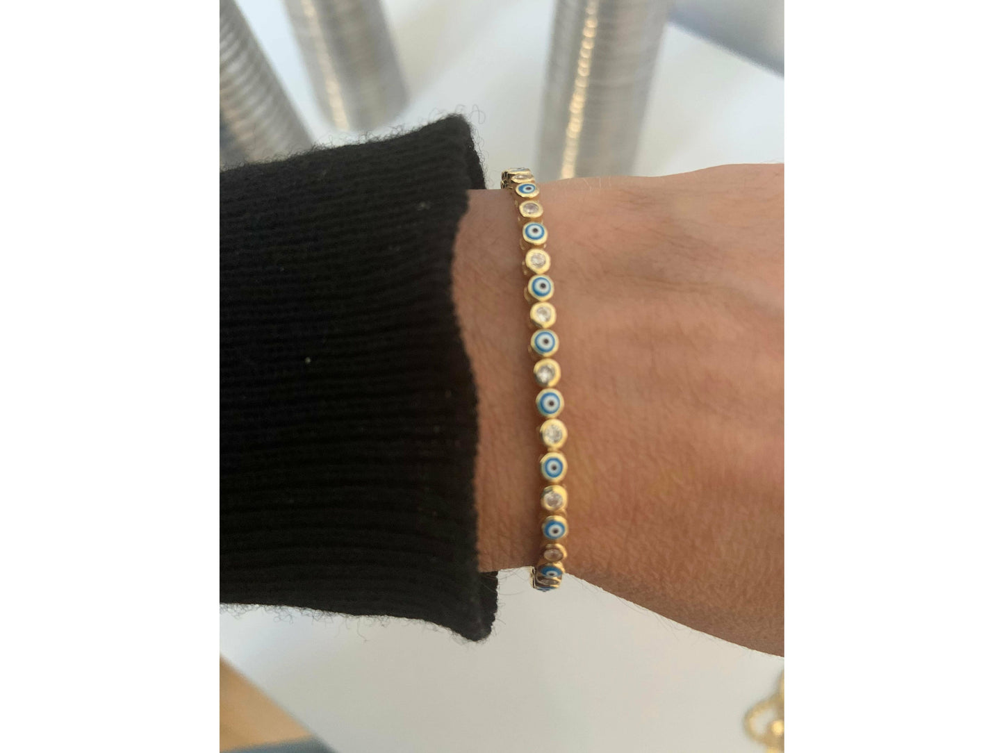 Enamel evil eye bracelet