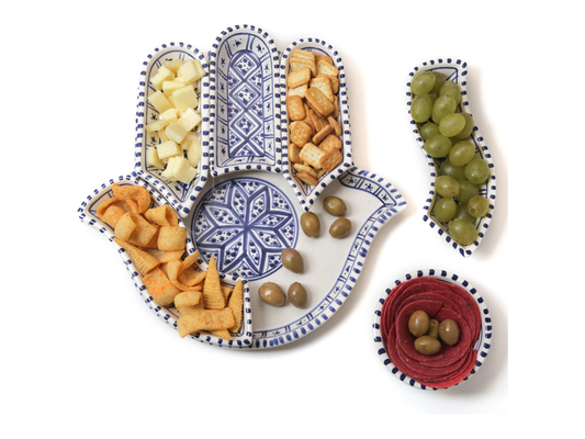 Hamsa Plate in Blue and White