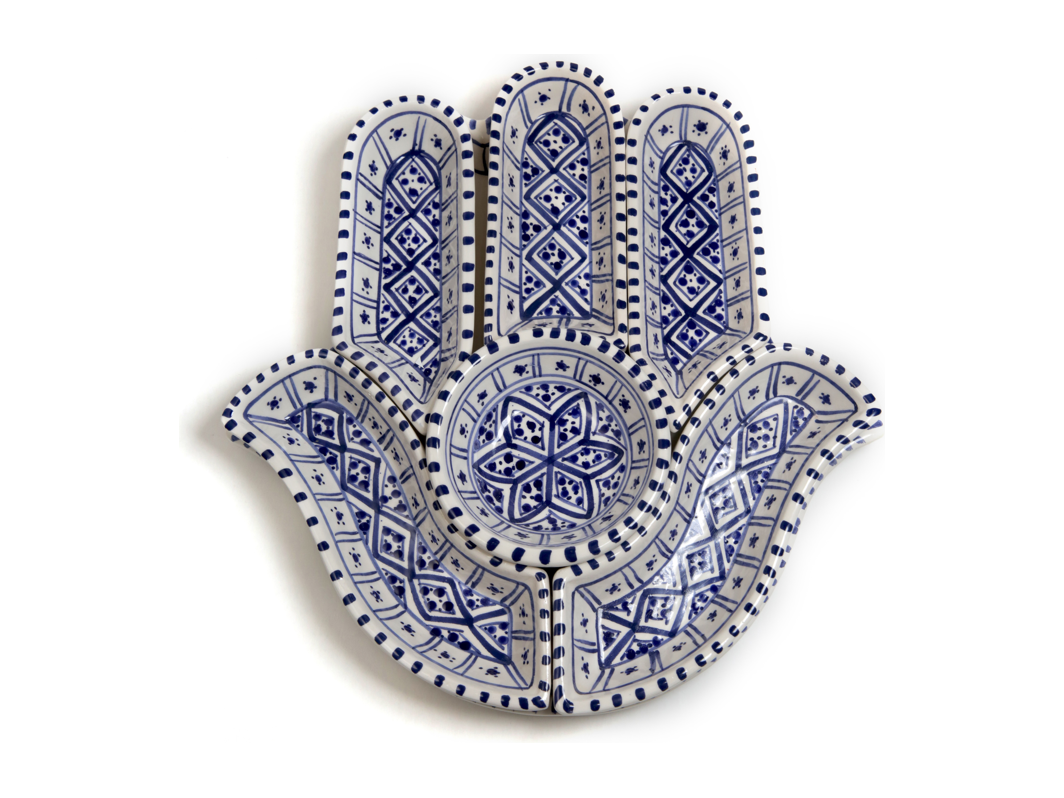 Hamsa Plate in Blue and White