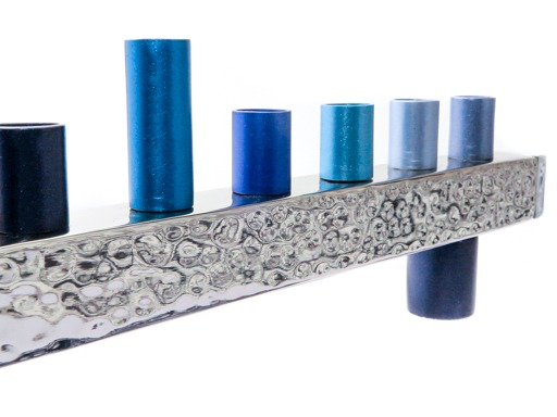 Hammered Aluminum Menorah - Blues