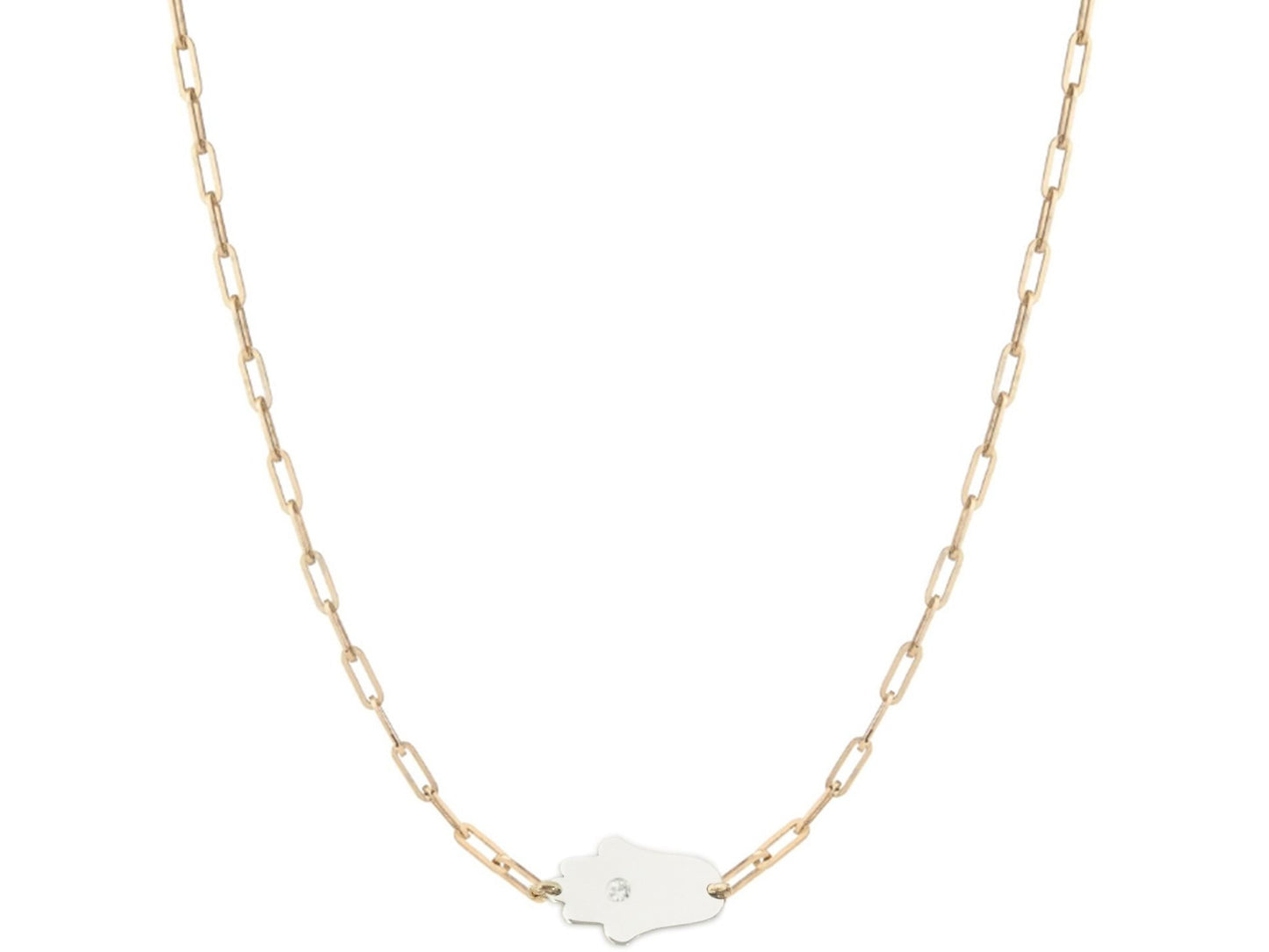Hamsa Diamond Paperclip Necklace