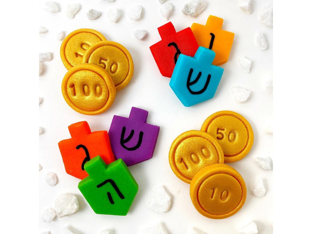 Marzipan Dreidel and Gelt Tiles