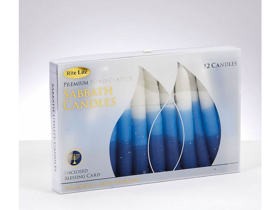 PremiumBLue & White Tricolor Shabbat Candles