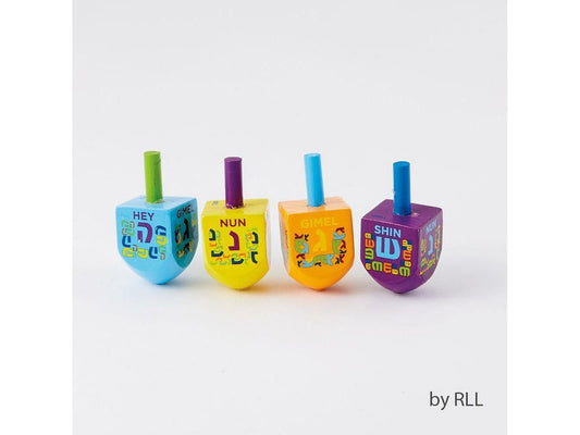 "The Dreidel Game" - 4 Small Painted Wood Hanukkah Dreidels