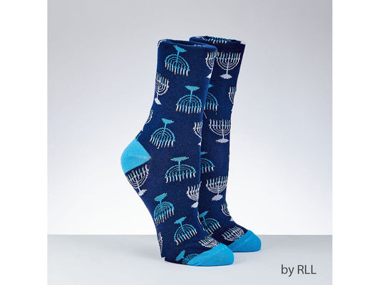Chanukah Adult Crew Socks, Menorah Design