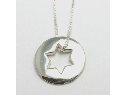 Sterling Silver Star of David Disk Necklace