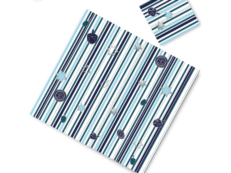 HANNUKAH BLUE AND SILVER STRIPES PAPER PLACEMAT
